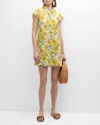 ALICE AND OLIVIA FLORAL JEM RUFFLE-SLEEVE MINI SHIRTDRESS