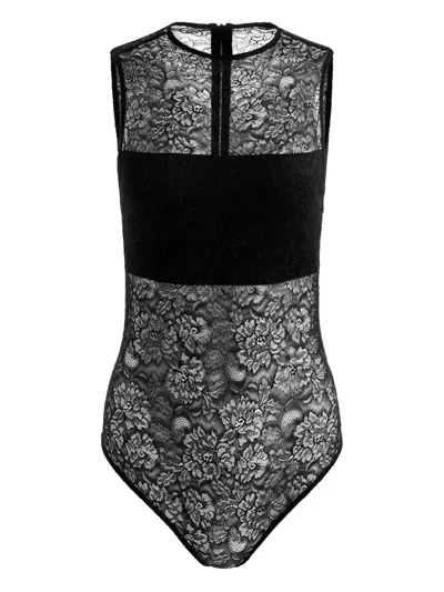 Alice And Olivia Floral-lace Bodysuit In Black