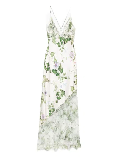 Alice And Olivia Floral Lace-insert Midi Party Dress In Multi