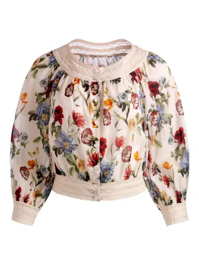 Alice And Olivia Floral Lace-trimmed Blouse