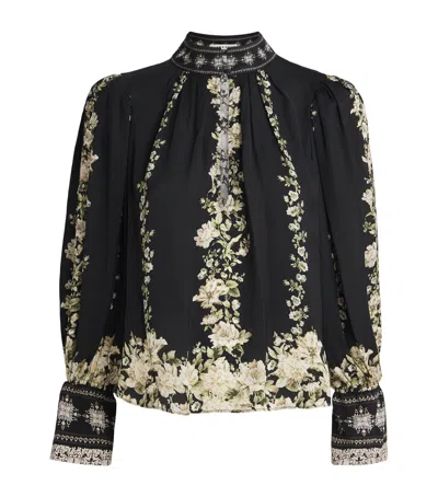 Alice And Olivia Floral Marion Blouse In Black