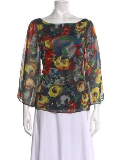 Pre-owned Alice And Olivia Floral Print Bateau Neckline Blouse In Multi