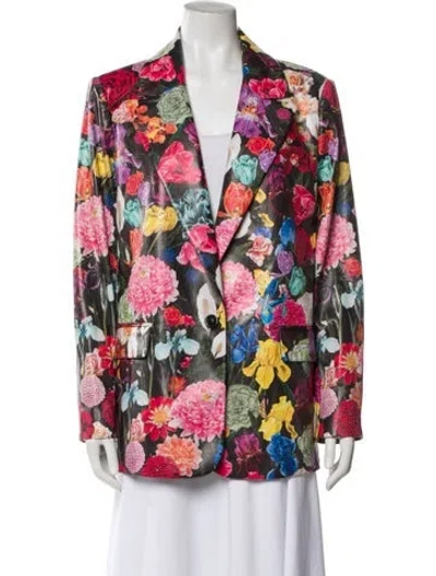 Pre-owned Alice And Olivia Floral Print Blazer W/ Tags In Black