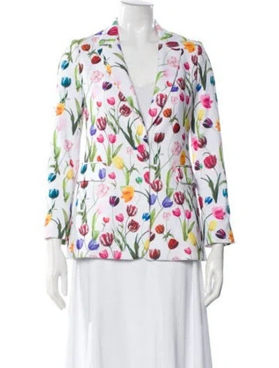 Pre-owned Alice And Olivia Floral Print Blazer In White