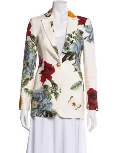 Pre-owned Alice And Olivia Floral Print Blazer In White