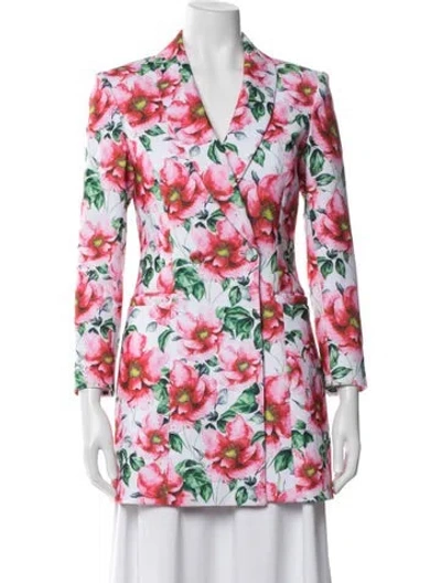 Pre-owned Alice And Olivia Floral Print Blazer In White