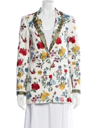 Pre-owned Alice And Olivia Floral Print Blazer In White