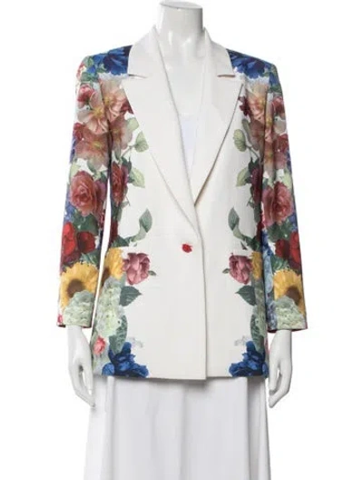Pre-owned Alice And Olivia Floral Print Blazer In White