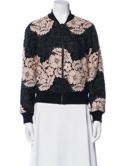 Pre-owned Alice And Olivia Floral Print Bomber Jacket In Black