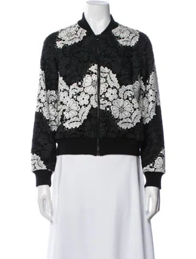 Pre-owned Alice And Olivia Floral Print Bomber Jacket In Black