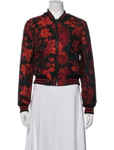 Pre-owned Alice And Olivia Floral Print Bomber Jacket In Black