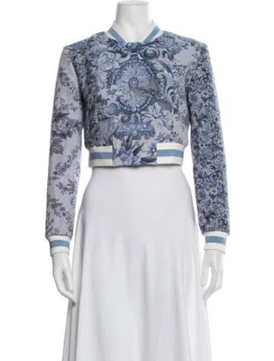 Pre-owned Alice And Olivia Floral Print Bomber Jacket In Black