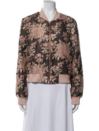 Pre-owned Alice And Olivia Floral Print Bomber Jacket In Black/gold/pink