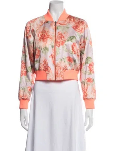 Pre-owned Alice And Olivia Floral Print Bomber Jacket In Orange
