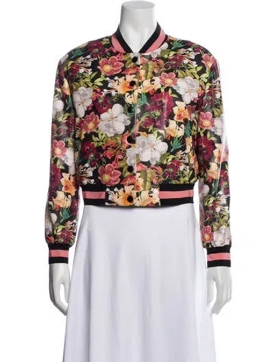Pre-owned Alice And Olivia Floral Print Bomber Jacket In Pink