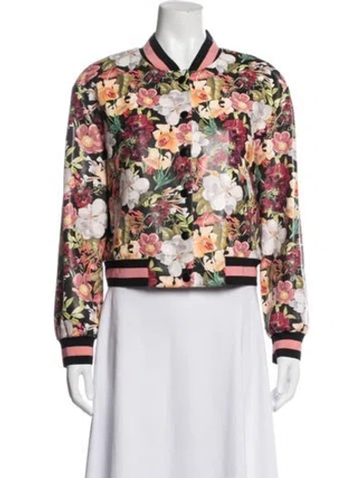 Pre-owned Alice And Olivia Floral Print Bomber Jacket In Pink