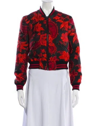 Pre-owned Alice And Olivia Floral Print Bomber Jacket In Red