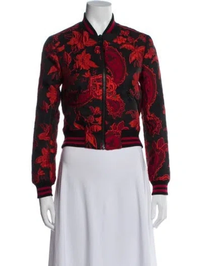 Pre-owned Alice And Olivia Floral Print Bomber Jacket In Red