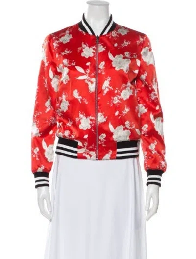 Pre-owned Alice And Olivia Floral Print Bomber Jacket In Red