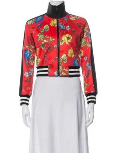 Pre-owned Alice + Olivia Floral Print Bomber Jacket In Red