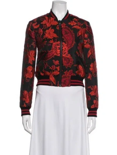 Pre-owned Alice + Olivia Floral Print Bomber Jacket In Red