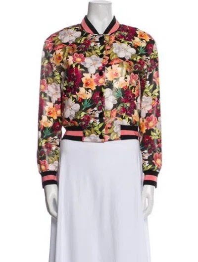 Pre-owned Alice And Olivia Floral Print Bomber Jacket W/ Tags In Brown