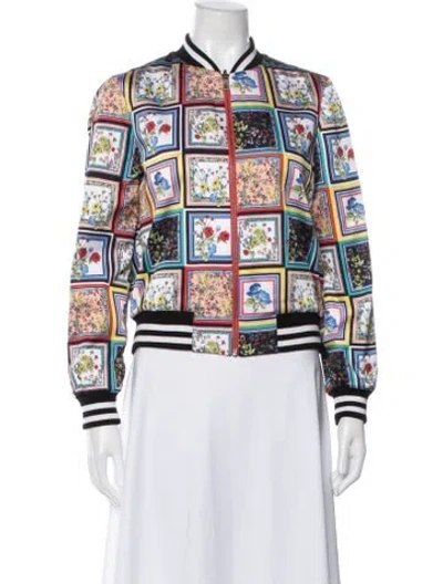 Pre-owned Alice And Olivia Floral Print Bomber Jacket W/ Tags In Multicolor