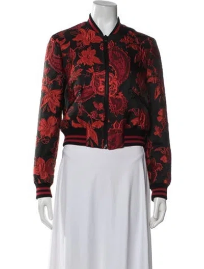 Pre-owned Alice And Olivia Floral Print Bomber Jacket W/ Tags In Red