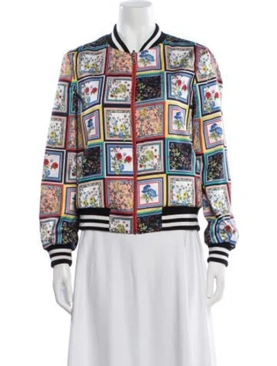 Pre-owned Alice And Olivia Floral Print Bomber Jacket In White