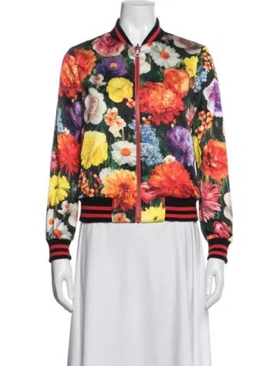 Pre-owned Alice And Olivia Floral Print Bomber Jacket In White