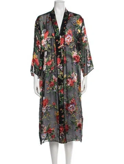 Pre-owned Alice And Olivia Floral Print Bow Accents Robe In Black/red