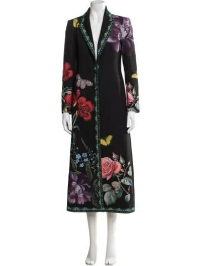 Pre-owned Alice And Olivia Floral Print Coat In Black