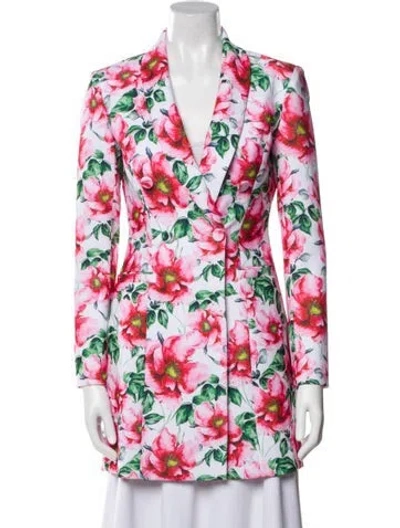 Pre-owned Alice And Olivia Floral Print Coat In White
