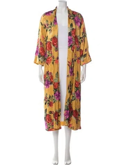 Pre-owned Alice And Olivia Floral Print Coat In Yellow