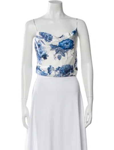 Pre-owned Alice And Olivia Floral Print Cowl Neck Blouse In White