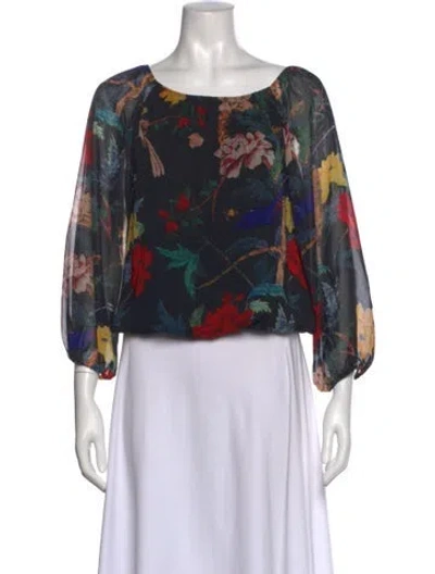 Pre-owned Alice And Olivia Floral Print Crew Neck Blouse In Black
