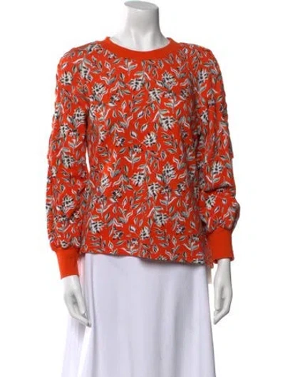 Pre-owned Alice And Olivia Floral Print Crew Neck Blouse In Orange
