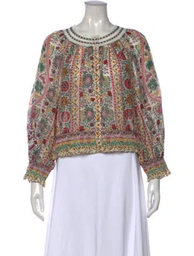 Pre-owned Alice And Olivia Floral Print Crew Neck Blouse W/ Tags In Yellow