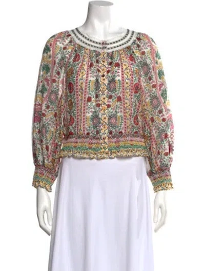 Pre-owned Alice And Olivia Floral Print Crew Neck Blouse In Yellow