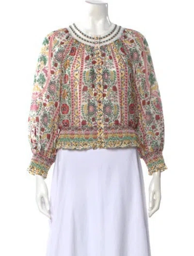 Pre-owned Alice And Olivia Floral Print Crew Neck Blouse In Yellow