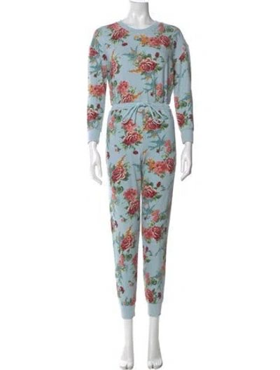 Pre-owned Alice And Olivia Floral Print Crew Neck Jumpsuit In Blue