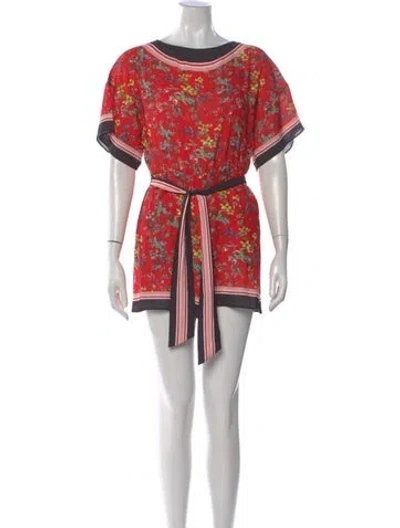 Pre-owned Alice And Olivia Floral Print Crew Neck Jumpsuit In Red
