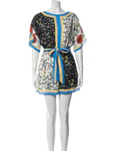 Pre-owned Alice And Olivia Floral Print Crew Neck Jumpsuit In White