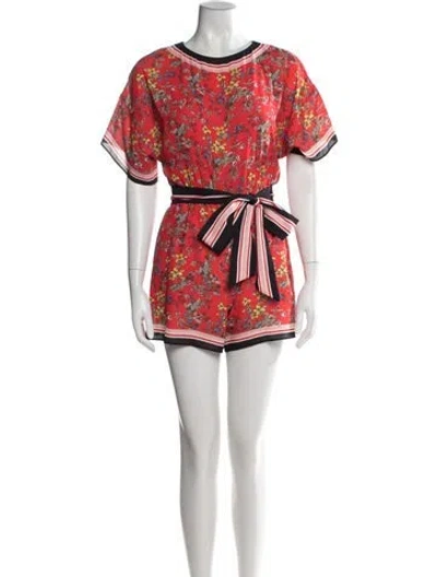 Pre-owned Alice And Olivia Floral Print Crew Neck Romper In Red