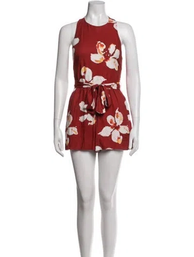 Pre-owned Alice And Olivia Floral Print Crew Neck Romper In Red