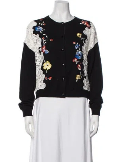 Pre-owned Alice And Olivia Floral Print Crew Neck Sweater In Black