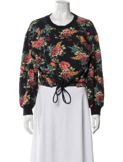 Pre-owned Alice And Olivia Floral Print Crew Neck Sweater In Green