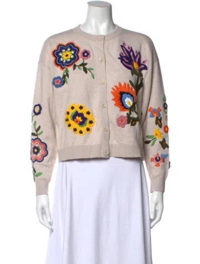 Pre-owned Alice And Olivia Floral Print Crew Neck Sweater In Neutral