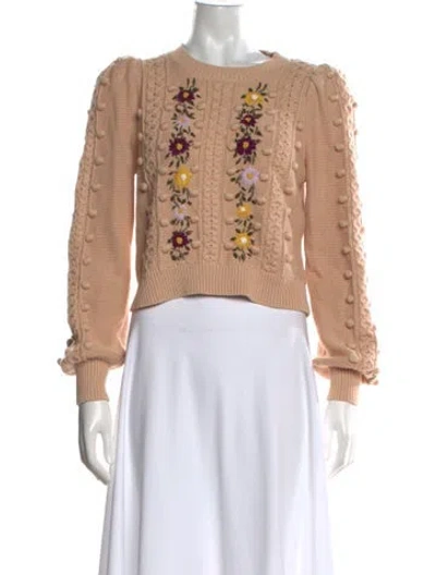Pre-owned Alice And Olivia Floral Print Crew Neck Sweater In Neutrals