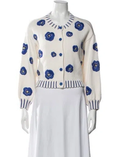 Pre-owned Alice And Olivia Floral Print Crew Neck Sweater W/ Tags In Blue/neutrals